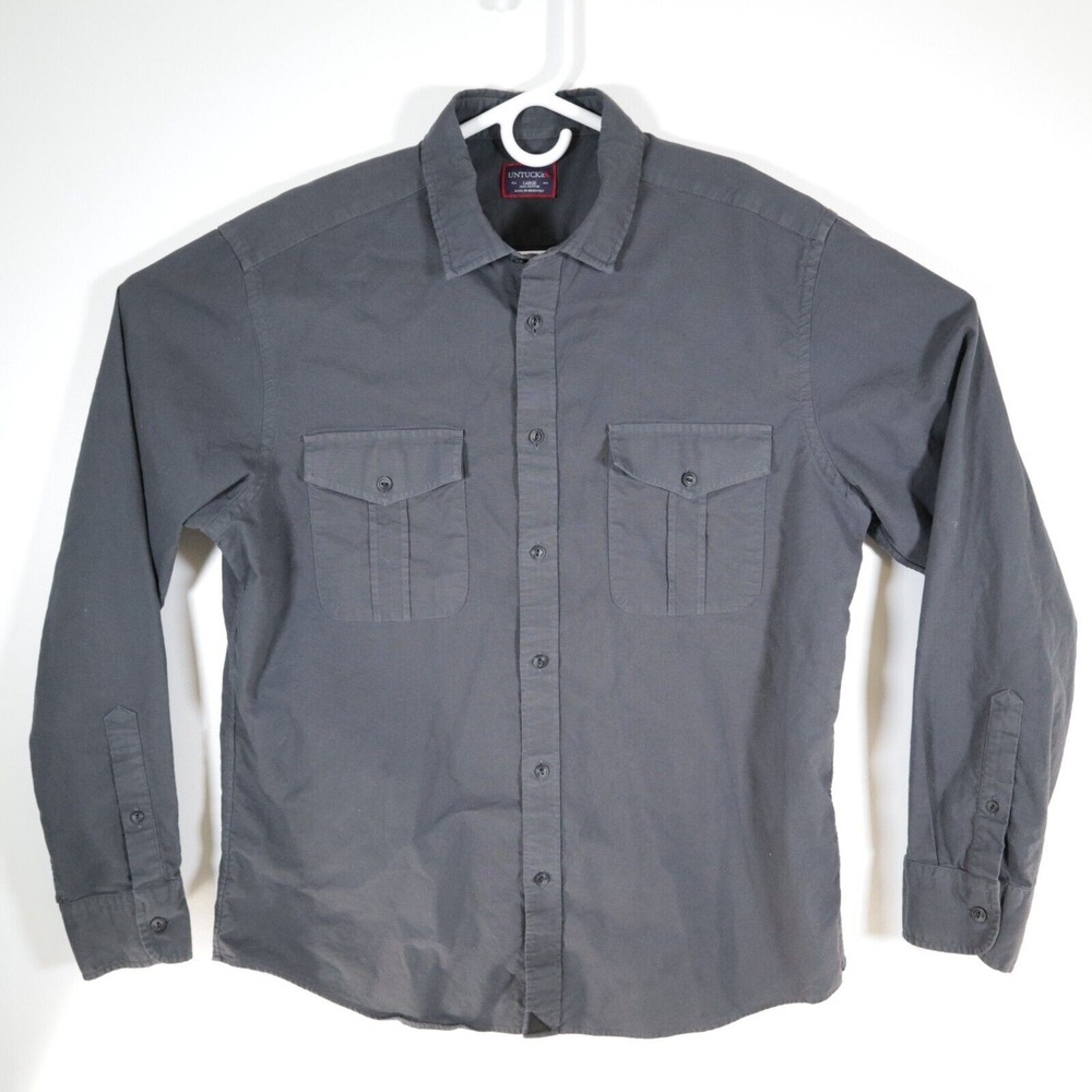 UNTUCKit Men's Large Gray Classic Button Up Pocket Long Sleeve Dress Shirt